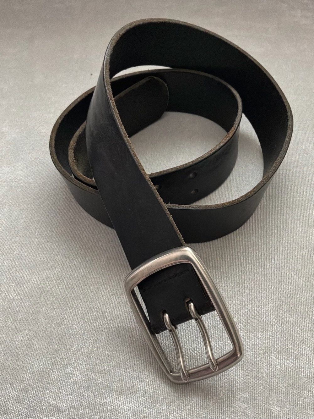 Structure Black Genuine Italian Leather Silver Tone Brass Buckle Belt Size 36